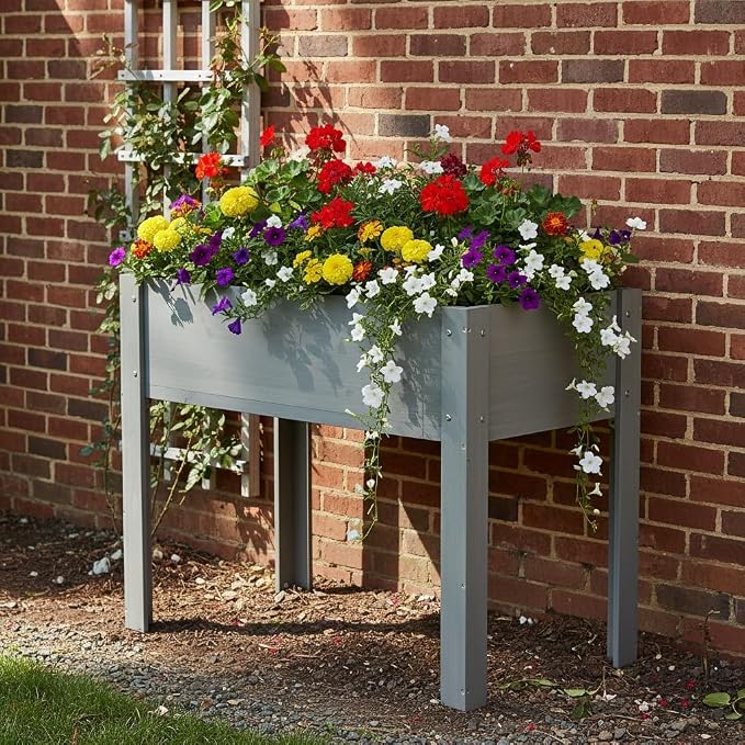Raised Garden Bed with Legs Elevated Wooden Planter Box for Backyard Patio Balcony Deep Grow Box for Vegetables Flowers Fruits & Herbs (Grey, 40x20x31in)