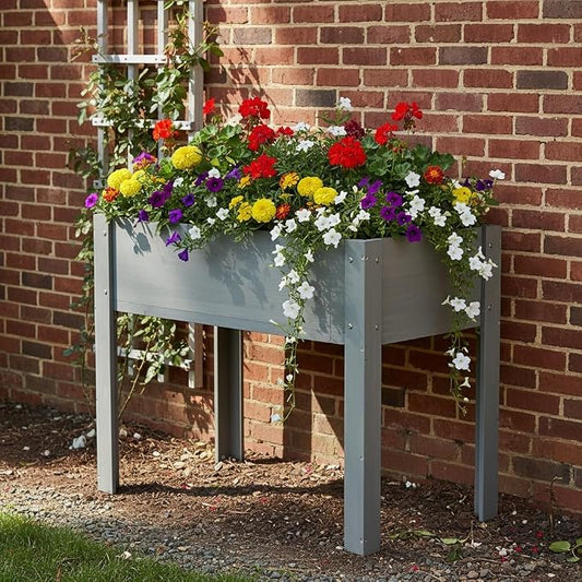 Raised Garden Bed with Legs Elevated Wooden Planter Box for Backyard Patio Balcony Deep Grow Box for Vegetables Flowers Fruits & Herbs (Grey, 40x20x31in)