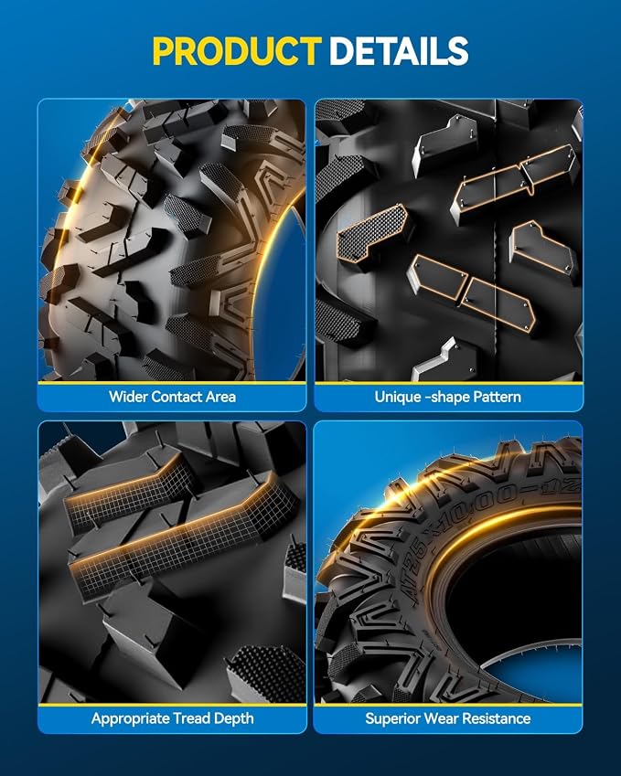 PHILTOP 25x10-12 ATV UTV Tires, 6-Ply Super Mud 25x10-12 ATV All-Terrain Tires for Riding Mowers, Golf Carts, Off-Road,2 Pcs,Tubeless (Z-199-1)