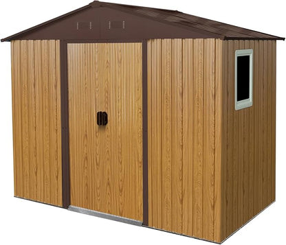 Ball & Cast 8x4 FT Outdoor Metal Storage Shed,Waterproof Garden Organizer Tool House with Window and Foundation,Shelter Cabinet w/Vents & Sliding Door,for Patio,Lawn,Backyard,Coffee