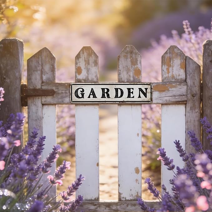 Garden Metal Tin Sign, Vintage Farmhouse Decor, Rustic Garden Wall Art, for Yard Fence Door Porch, Indoor Outdoor Decoration, 15.7 x 3.9 Inches