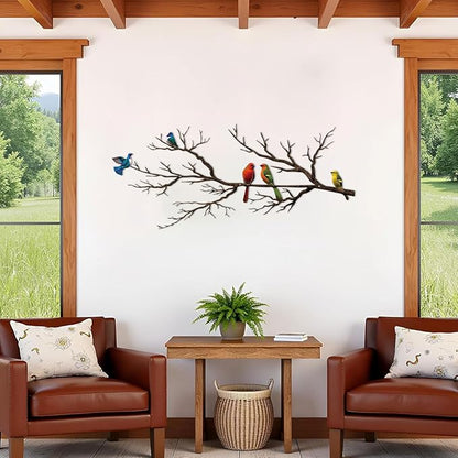 ESTART Metal Birds Wall Art, Metal Vivid Birds on Branch Silhouette Wall Decor Black Leaves with Bird Outdoor Hanging Wall Sculpture for Home Balcony Garden (Vintage Color, Small)
