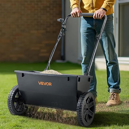 VEVOR Broadcast Spreader, 50LBS Capacity, Drop Spreader with Hopper Grate, 18 in Spreading Width & 30 Settings, 10 in All Terrain Tires, Garden & Lawn Spreaders for Seed, Fertilizer