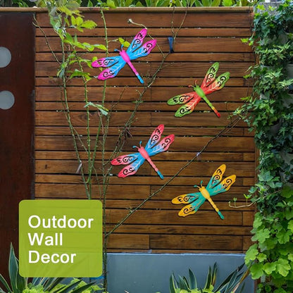 Outdoor Metal Dragonfly Wall Decor, 4 Pack 14inch Metal Dragonfly Wall Hanging Sculpture Decor for Yard Patio Fence Garden Outside Exterior Decorations