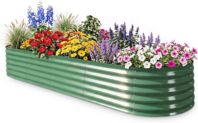 Galvanized Raised Garden Bed, 8x2x1.5ft Oval Metal Planter Raised beds with Gloves, Support Rod, Rust-Resistant Deep Root Planters for Outdoor Vegetables, Flowers, Herb-Forest Green