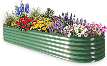 Galvanized Raised Garden Bed, 8x2x1.5ft Oval Metal Planter Raised beds with Gloves, Support Rod, Rust-Resistant Deep Root Planters for Outdoor Vegetables, Flowers, Herb-Forest Green