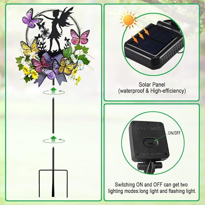 Solar Fairy Garden Decor, Silhouette Fairy with Butterflies Garden Stake,Waterproof for Outside,Walkway,Yard,Lawn,Patio