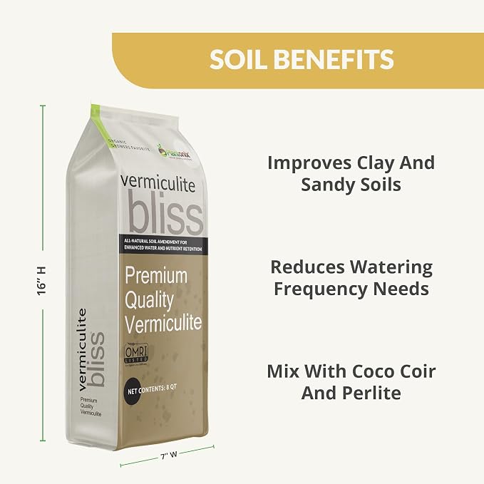 Vermiculite Bliss (8 Qts) - Organic Vermiculite for Gardening - 100% Natural Soil Amendment - Coarse Vermiculite for Plants, Potting Soil, & Seed Starting - Mixes with Garden Soil & Perlite for Plants