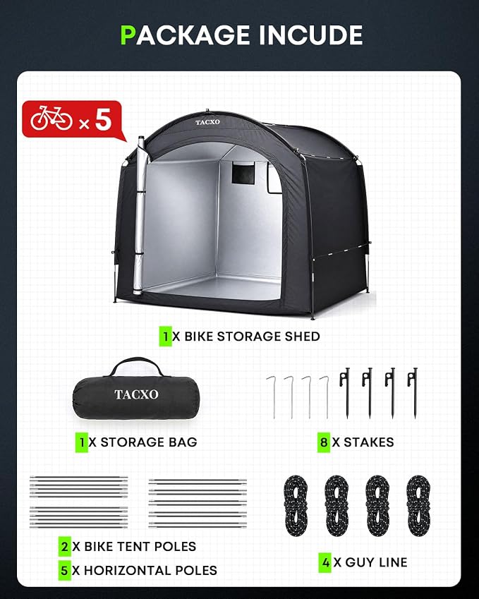 Bike Storage Shed Tent,Bike Cover Waterproof Outdoor Storage Shed with 30% More Top Storage Space for 4-5Bikes,Portable Bicycle Shelter for Motorcycle,Garden Tools,Lawn Mower