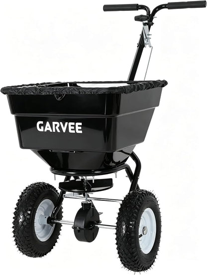 100LBS Push Broadcast Spreader, 12FT Spreading Width, 13in All-Terrain Wheels, Adjustable Flow Control, Heavy Duty Walk Behind Lawn Spreader for Fertilizer, Grass Seed, Ice Melt, Salt