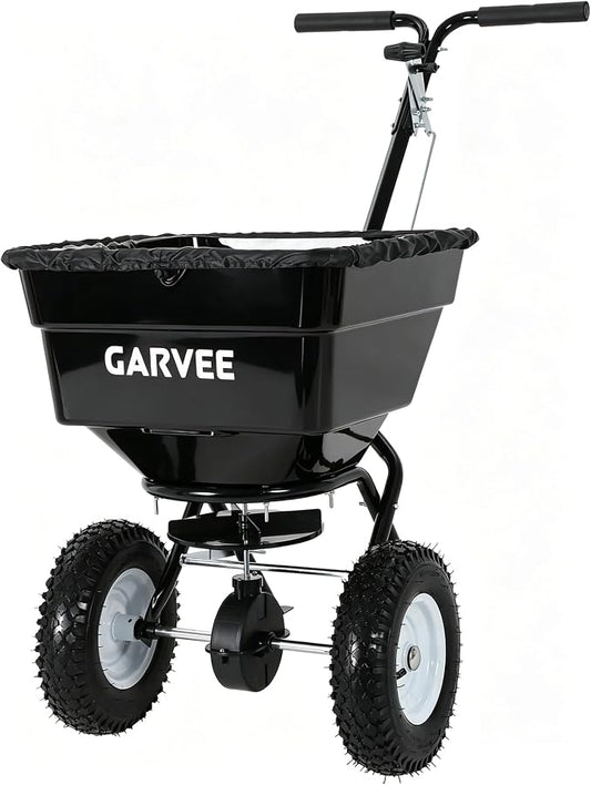 100LBS Push Broadcast Spreader, 12FT Spreading Width, 13in All-Terrain Wheels, Adjustable Flow Control, Heavy Duty Walk Behind Lawn Spreader for Fertilizer, Grass Seed, Ice Melt, Salt