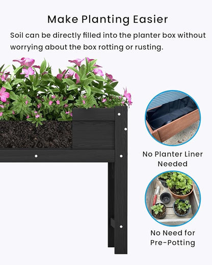 HDPE Raised Garden Bed with Legs, 49x21x27in All-Weather Heavy Duty Planter Box, Outdoor Elevated Garden Bed for Seeds, Herb, Flower, Vegetable (Black)