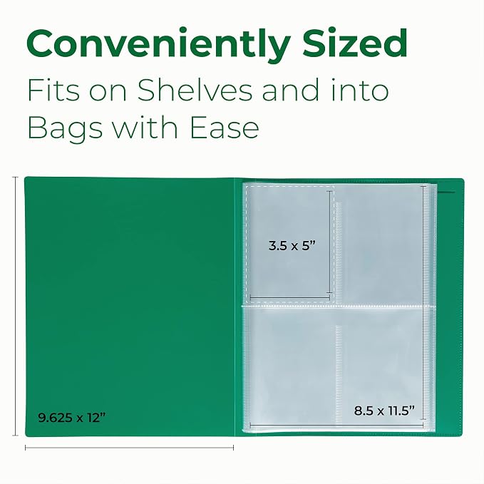 Samsill Seed Organizer, 4 Pocket Reusable Garden Storage Protector, 3.5" x 5" Clear Sleeves, Planner, 32 Pockets, Holds Up to 64 Packets, Green