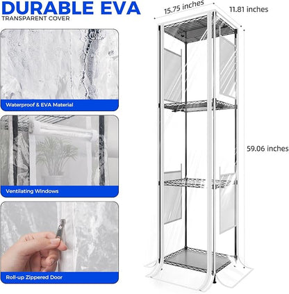 CX83Z Indoor Greenhouse with Grow Light, 4-Tier Corner Plant Stand, 30W Full Spectrum Growing Light Panels, Mini Greenhouse with Tent for Seed Starting, 3/6/12h Timer, 15.7 x 11.8 x 59.1IN