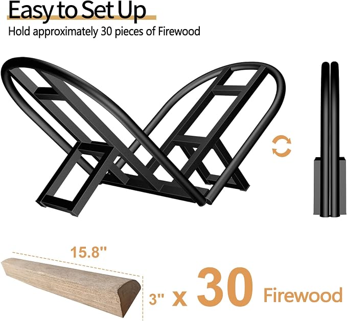 Lilybud--lily Firewood Rack Outdoor Indoor, Foldable Wood Rack Metal Firewood Holder Indoor Small Log Wood Storage Fireplace Log Holder for Firepit Stoves