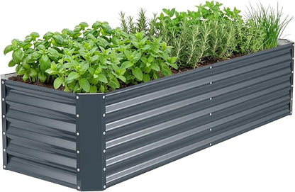 6×2×1.4ft Galvanized Raised Garden Bed Kit, Metal Planter Boxes Outdoor, High Raised Beds for Vegetables, Fruits, and Flowers - IronGrey