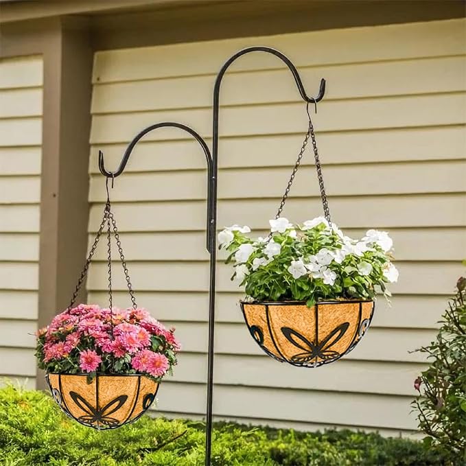 Kingbuy Metal Hanging Basket for Plant Planter with Coconut Fiber Liner Chain Wire Holder 12 Inch Flower Pot Indoor Outdoor Patio Lawn Garden Decor, Butterfly Pattern, 2 Pack