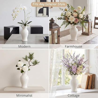 2 Pack White Ceramic Vase Set Small Rustic Decorative Vases Home Decor Wavy Edge Modern Flower Vases for Farmhouse Table Centerpiece Living Room Kitchen Bedroom (6.7,7.9in,Classic)