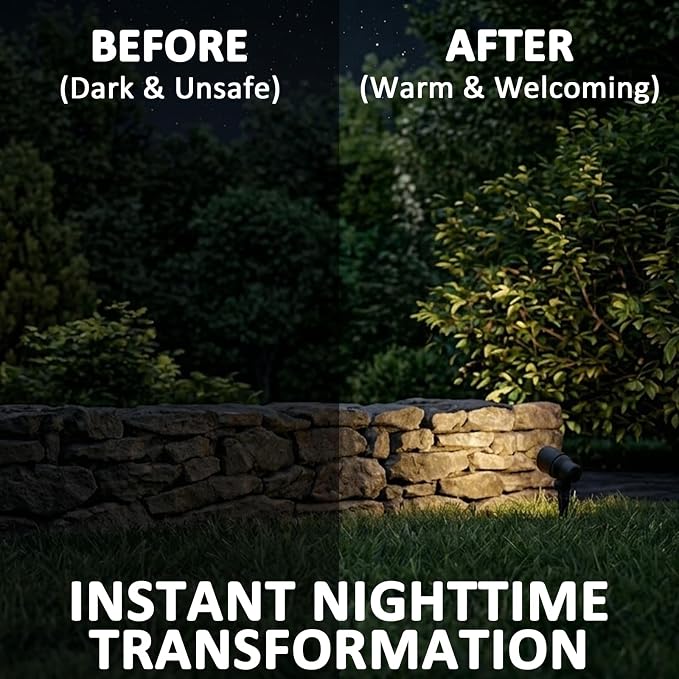 Low Voltage Spotlights 8PK 20W Halogen Floodlights 12V AC Outdoor Spot Lights Black Landscape Lighting Kit 145 Lumens 3000K with Spike Stake and Connector for Garden, Yard, Lawn