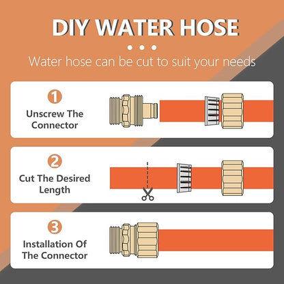 Garden Hose 50ft x 5/8", Custom Length, -40°F to 150°F, All-weather, NO Kink, Flexible, 600 Burst PSI, Leakproof Water Hose with Additional Customizable Solid GHT Fittings