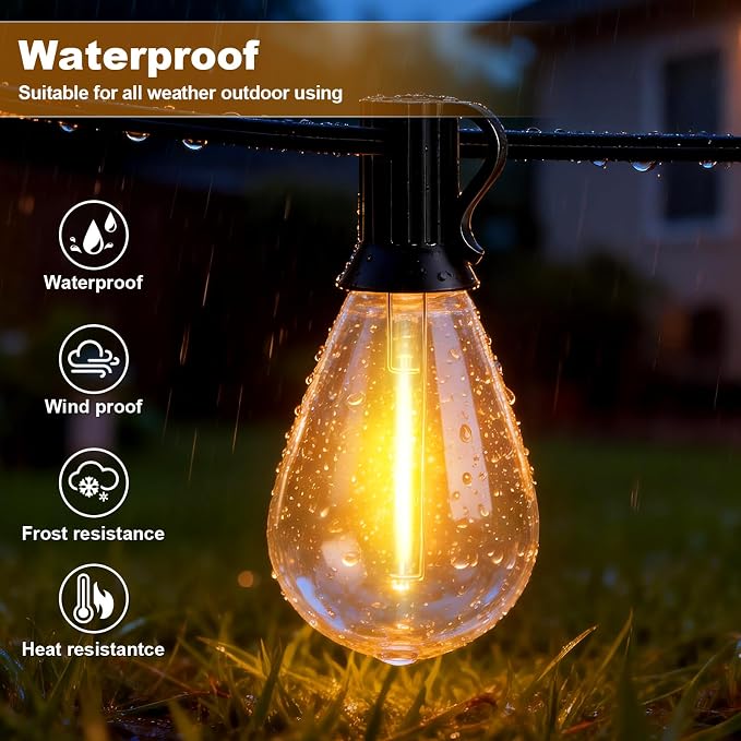 50(40+10)FT Outdoor String Lights, 15m Waterproof Remote LED Patio Lights with 19+1 S11 Bulbs 10FT Extension Cable, Dimmable Outside Hanging Lights for House, Porch,Yard,Garden,Bistro, Gazebo lighting