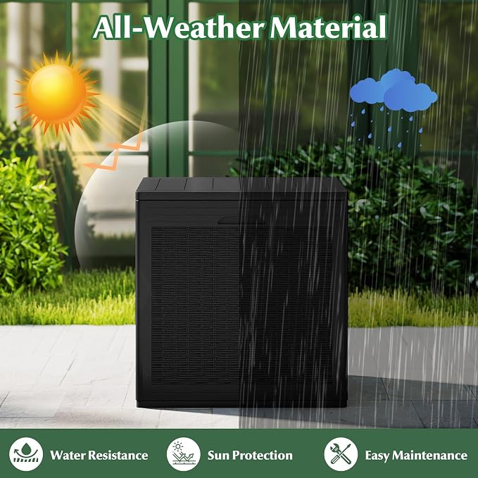 Tangkula 39 Gallon Outdoor Storage Box, Waterproof PP Resin Patio Storage Box with Lockable Lid for Indoor & Outdoor Use, Rattan Design Deck Box for Cushions, Garden Tools