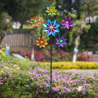 Stargarden Outdoor Kinetic Wind Spinner,Large Metal Wind Sculpture | Flower Metal Wind Spinners for Garden Yard Patio, 24.4"D*74"H