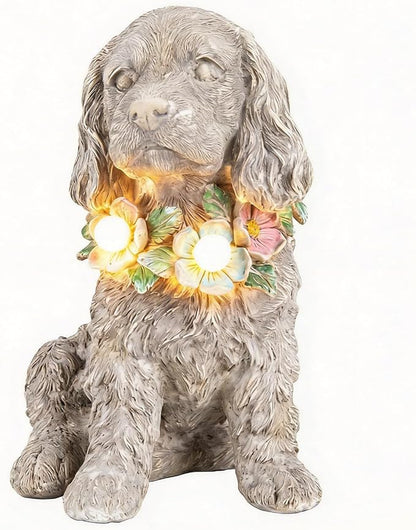 Garden Statue Dog Memorial Gifts - Yard Art Decoration with Flower Solar LED Lights Waterproof Resin Garden Figurine Decor for Outdoor Patio Yard Lawn Ornament