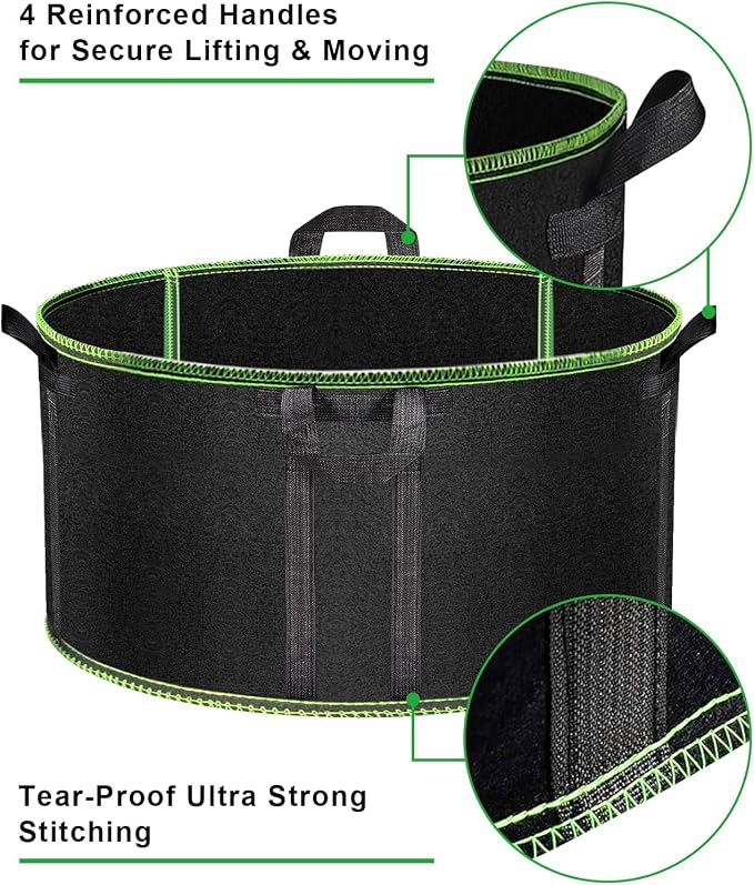 MEKOLIFE 50 Gallon Large Grow Bags 3 Pack - 320G Thickened Nonwoven Aeration Planter with Reinforced Handles, Heavy Duty Black Cloth Pots for Garden Outdoor Large Plants Vegetables Flowers