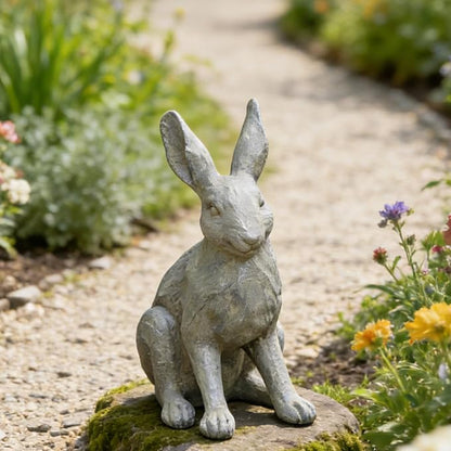 DiliComing Grey Resin Rabbit Garden Statue - 12 Inch Large Garden Statues for Home Yard Decor Garden Statues for Outside Balcony Bunny Decor for Garden Gifts