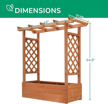 Vasitelan Raised Garden Bed with Trellis, Wooden Elevated Planter Box w/Drainage Holes & Removable Bottom Panels for Climbing Vine Flower, Indoor Outdoor Wood Planter for Yard Patio (Wood Color)