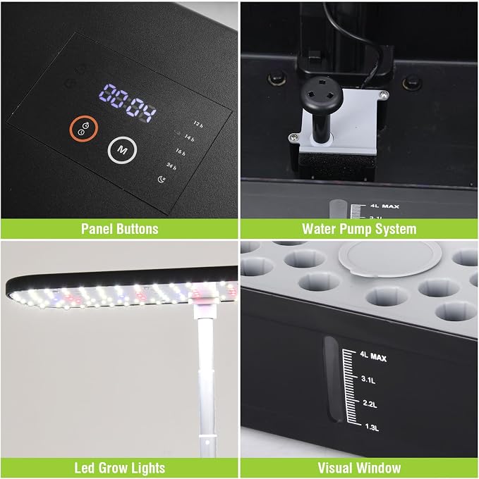 52 Pods Smart Hydroponics Growing System Indoor Herb Garden with Auto Timer | 24W Full-Spectrum Grow Light, 4L Water Tank, Quiet Pump, Height Adjustable, Great for Herbs Veggies in Kitchen & Office