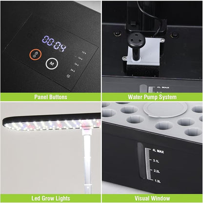 52 Pods Smart Hydroponics Growing System Indoor Herb Garden with Auto Timer | 24W Full-Spectrum Grow Light, 4L Water Tank, Quiet Pump, Height Adjustable, Great for Herbs Veggies in Kitchen & Office