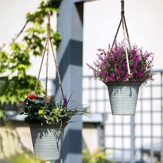 XLFAQXM 8 Pack Artificial Plants Flowers Grass Shrubs Lavender No Fade Faux Plastic Flowers Outdoor for Farmhouse Garden Porch Patio Indoor Wedding Decoration Greenery Fake Plants uv Resistant