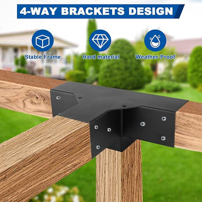 Pergola Gazebo Brackets Kit Nopwer - 4-Way Right Angle Corner Bracket for 4x4 Inch Wood Beams