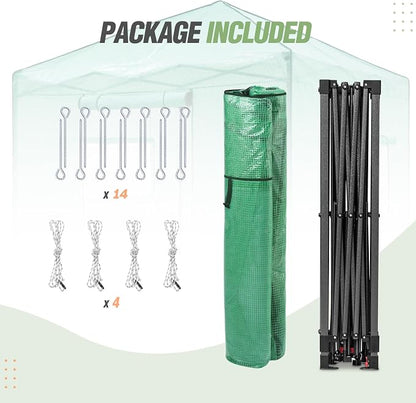 EAGLE PEAK 10x10 Portable Walk in Greenhouse, Pop Up Indoor Outdoor Greenhouse, Green House Kit with Zippered Roll-Up Doors and Windows, PE Cover, Clear/Green