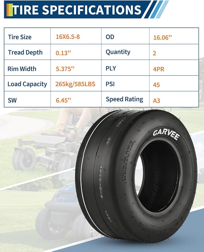 2 Pack 16x6.50-8 Lawn Mower Tires,16x6.5-8 NHS Off-Highway Tires, 16x6.5x8 Turf Tires Replacement for Riding Mower Garden Tractor Golf Cart Utility Vehicle,4PR Tubeless