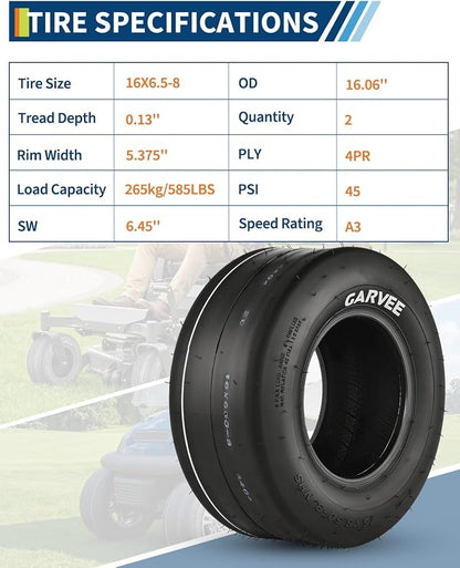 2 Pack 16x6.50-8 Lawn Mower Tires,16x6.5-8 NHS Off-Highway Tires, 16x6.5x8 Turf Tires Replacement for Riding Mower Garden Tractor Golf Cart Utility Vehicle,4PR Tubeless
