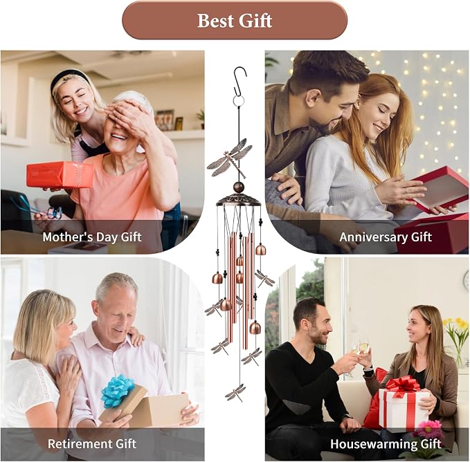 35" Dragonfly Wind Chimes Outdoor Dragonfly Gifts for Women/Men/Mom/Grandma Birthday Gifts Memorial Gift Metal WindChimes for Outside/Indoors, Home, Lawn, Porch, Patio, Garden Decor, Yard Decorations