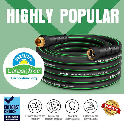 Garden Hose 25 ft x 5/8" with Nozzle, Water Hose Heavy Duty Flexible, Lightweight Kink-less Hybrid Hose with Swivel Handle, Male to Female Fittings