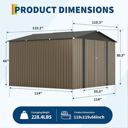 10 X 10 FT Outdoor Storage Shed,Metal Garden Sheds&Outdoor Storage, Lockable Gable Roof Garden Tool Shed, All-Weather Resistant Storage Unit for Bikes, Ladders, Patio Supplies & Garden Essentials