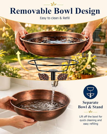 Metal Bird Bath with Solar Fountain for Outside, 3" Deep Removable Bowl Easy to Clean, Solar Powered Birdbaths with 5-Prong Stake, Outdoor Solar Bird Bath for Yard Lawn Decor, 1.4 Gallon