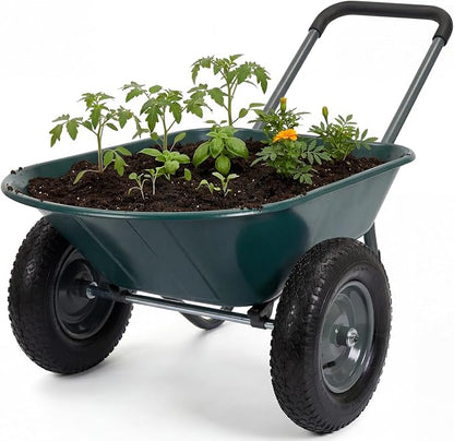 Garvee Wheelbarrow Garden Cart, Heavy Duty Home Utility, Dual-Wheel Home Garden Yard Utility Wheelbarrow Cart with Built-in Stand,(Green)