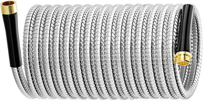 SPECILITE Stainless Steel Garden Water Hose 150 FT, Flexible and Lightweight Pipe, Non-Expandable Heavy Duty Metal Waterhose with Brass Fittings for Reel, Yard, Outdoor, Boat