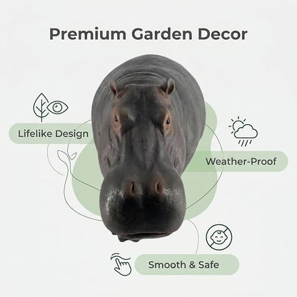27.56" Large Weather Resistant Hippopotamus Garden Statue, Realistic Resin Hippo Wildlife Sculpture, Outdoor Decor for Lawn Yard Patio Pond Landscaping