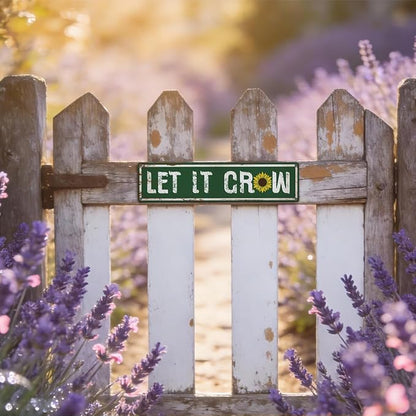 Garden Metal Tin Sign, Rustic Farmhouse Decor, Let It Grow, Gardening Wall Art Decor, for Yard Fence Door Porch, Garden Indoor Outdoor Decoration, 15.7 x 3.9 Inches