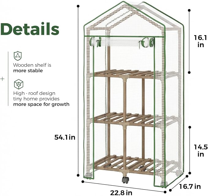 Bamworld 23 x 17 x 54-Inch Mini Greenhouses with Wheels Portable Green House with PE Cover Sturdy Eucalyptus