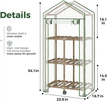 Bamworld 23 x 17 x 54-Inch Mini Greenhouses with Wheels Portable Green House with PE Cover Sturdy Eucalyptus