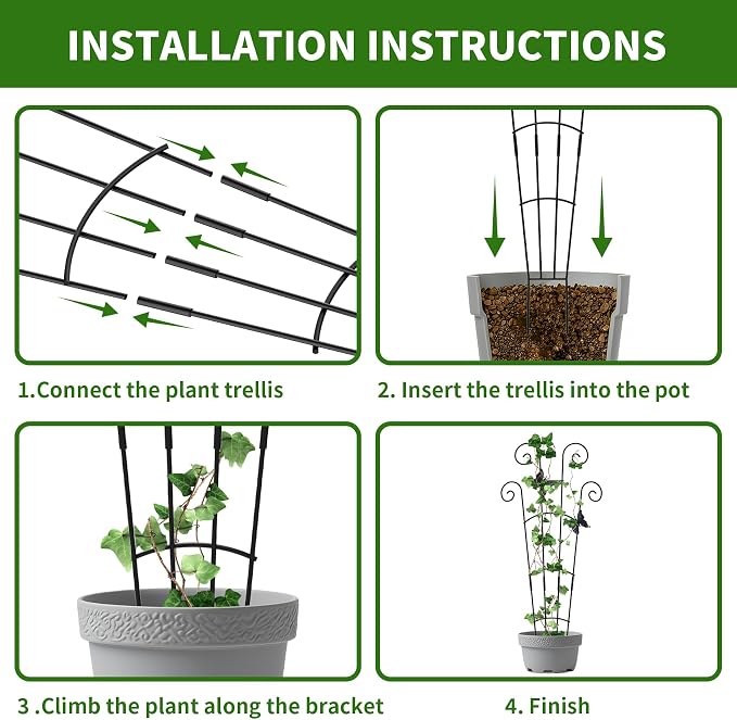 2 Pack 30 Inch Taller Plant Trellis for Potted Climbing Plants Indoor,Expandable Metal Garden Trellis for Climbing Plants,Flowers Vine Ivy, Sturdy Houseplant Support for Potted Plants with Ties