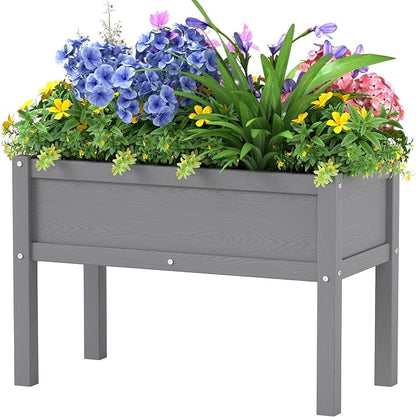 Small HDPE Raised Garden Bed, Elevated Planter Box with Legs, Outdoor All-Weather Planter Raised Beds for Seeds, Herbs, Flowers, Vegetables (Grey)